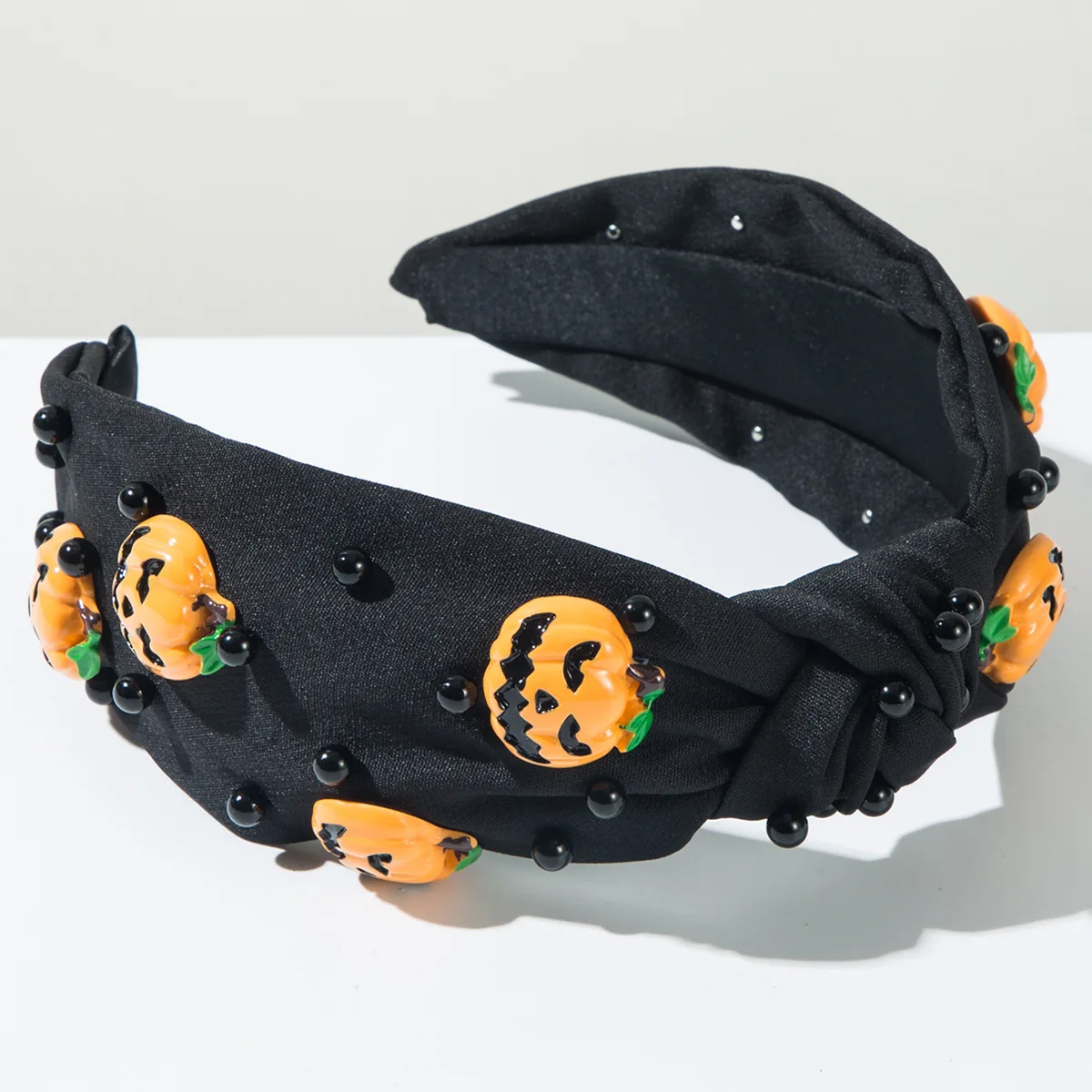 New Dark Black Halloween Ghost Pumpkin Pearl Knotted Headband Personalized Holiday Hair Accessories For Women