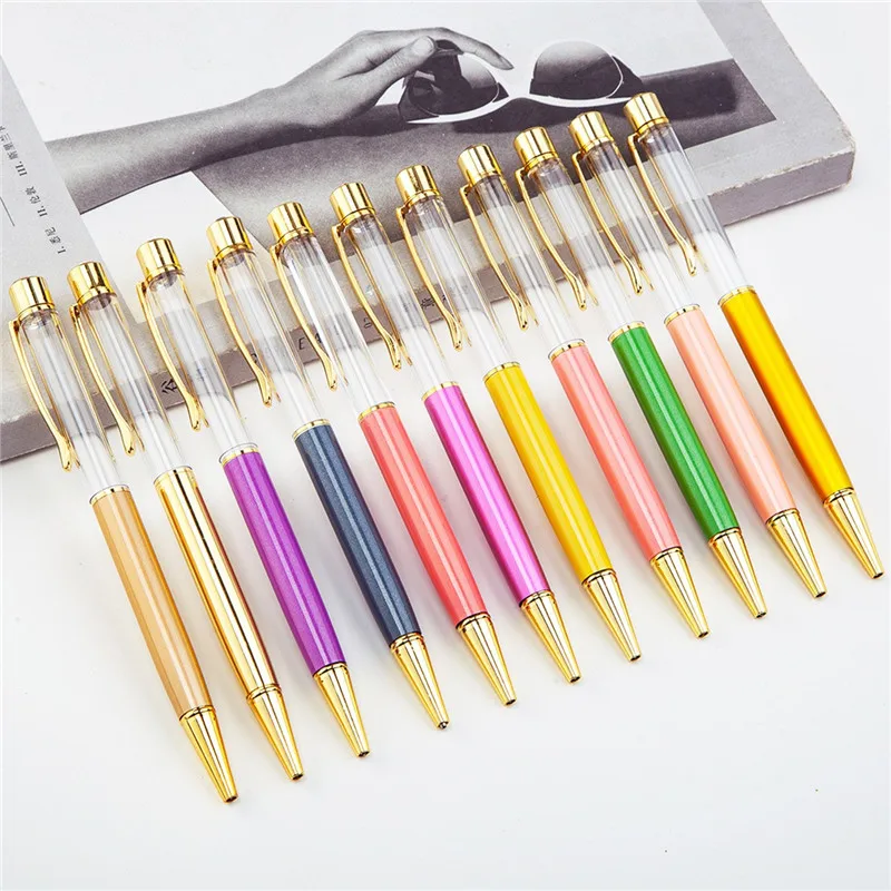 Promotional Japan market custom logo ball pen for gift floating oil metal ballpoint pen Through Glitter DIY empty tube pen