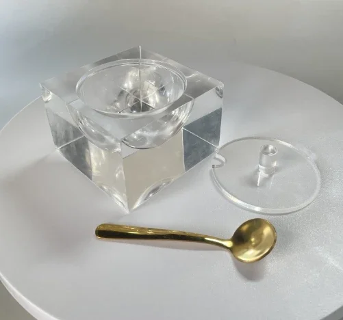 modern luxury clear acrylic bowl custom Judaea honey bowl with golden spoon for gift