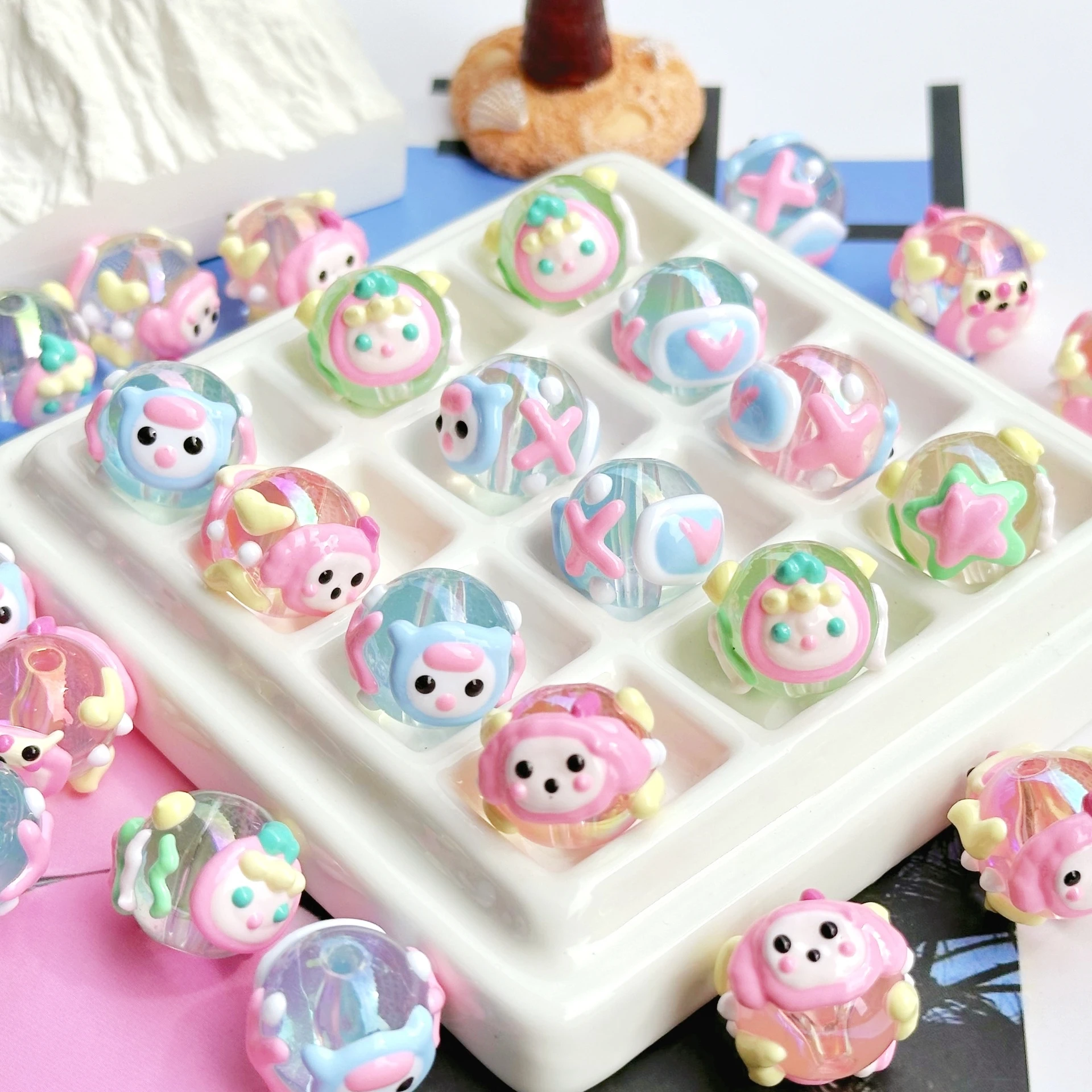 Summer DIY Beaded Bracelet Accessory Pendant with Cartoon Ice Theme Hand-Painted Heavy Oil Featuring Loose Acrylic Plastic Beads