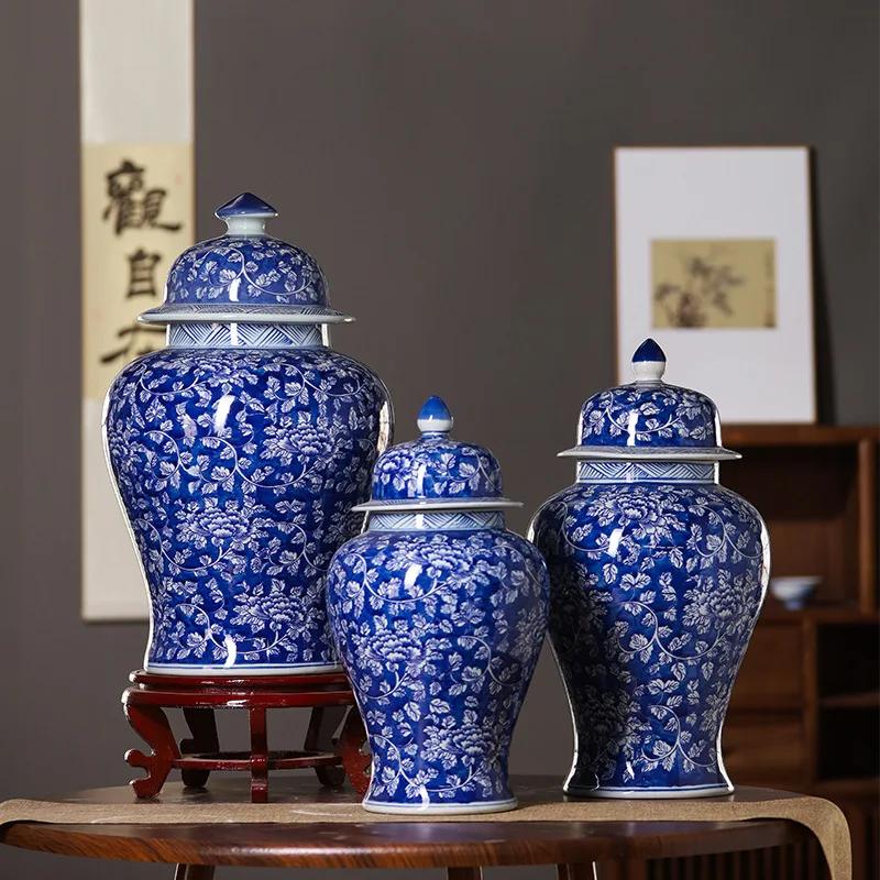 Jingdezhen синий и цветочный керамический кувшин Wan Hua General ручная роспись ювелирные украшения напольная ваза для виллы