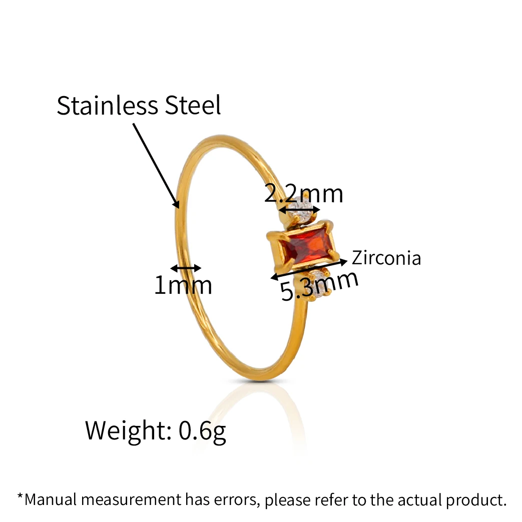 Chris April 316L stainless steel garnet zirconia signet thin spring gold ring