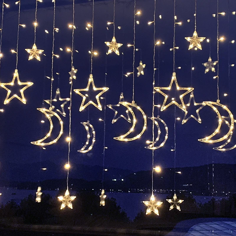 Moon Star LED Fairy String Lights Garland EID Mubarak Ramadan Decoration Christmas Holiday Led Lights Wedding Party Decorative