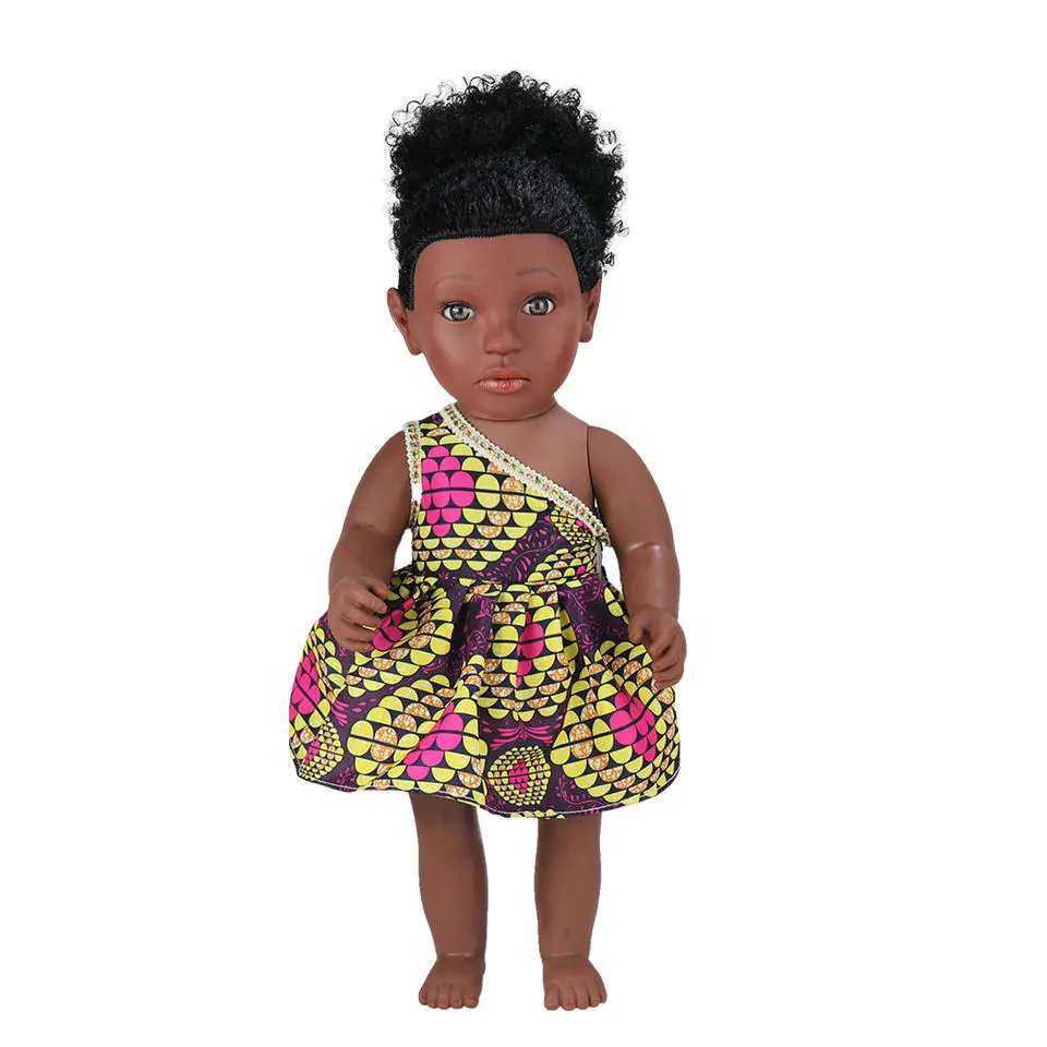 18inch 45cm new style doll toys for kids customize wholesale black doll  with afrio hair with necklace