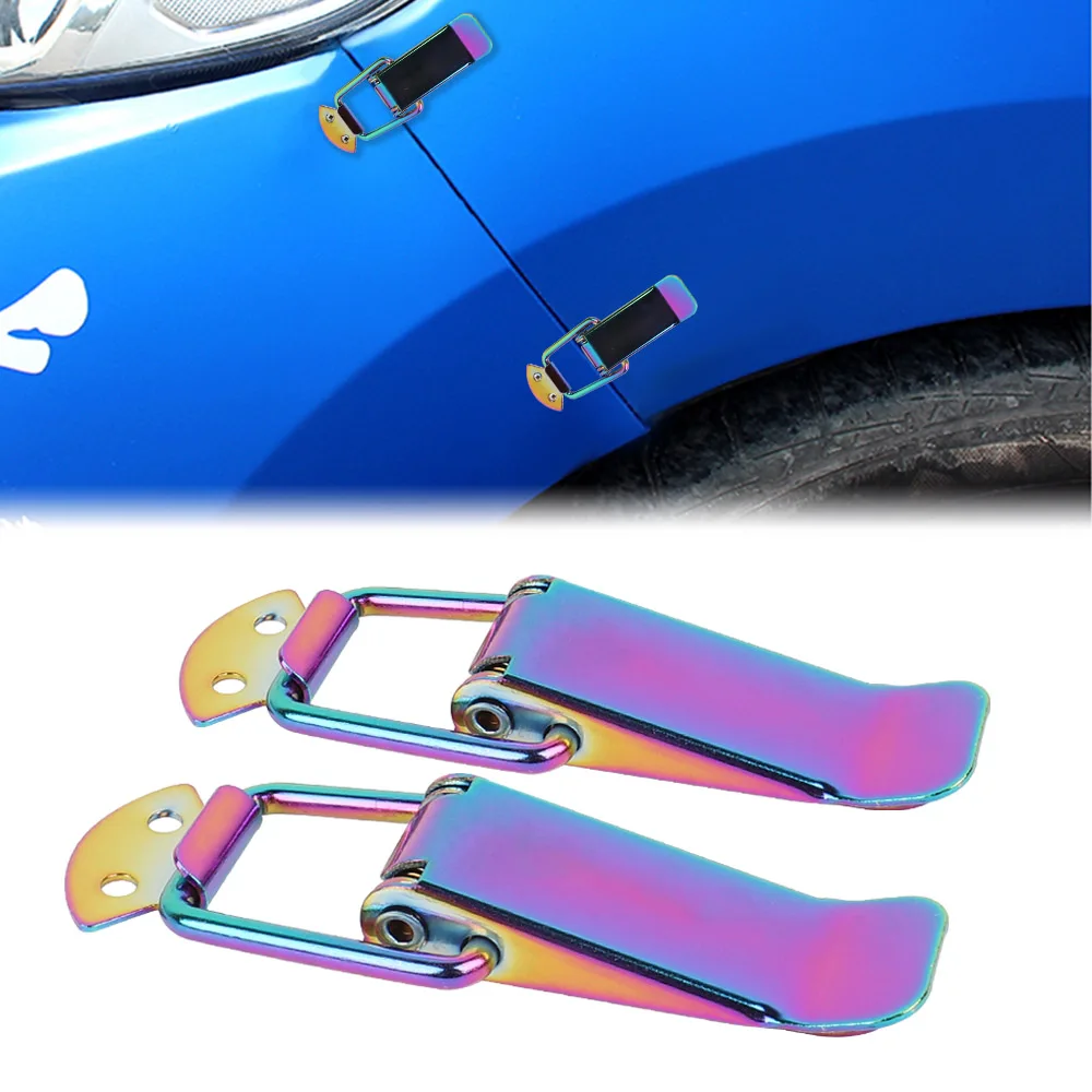 Racing 2 Pcs Car Hood Clip Hasp Security Hook Car Bumper Quick Release Fasteners Lock Kit
