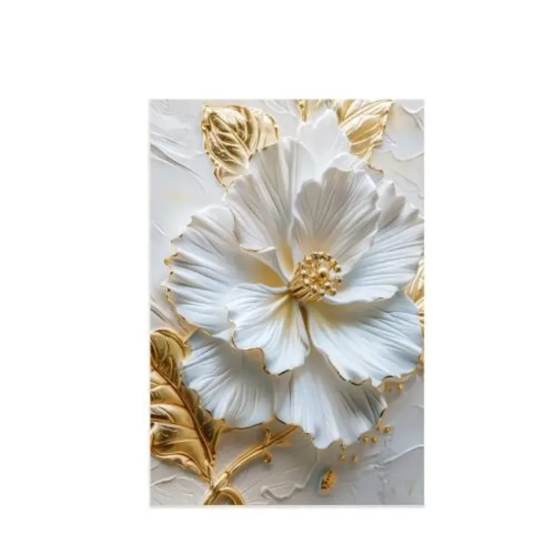 Wholesale  Modern Abstract Golden White Flower Canvas Flowers Paintings Home Decor