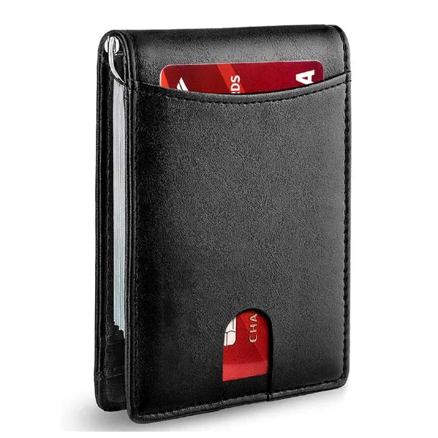 Minimalist Slim Wallet With Money Clip Rfid Blocking Genuine Leather Wallet
