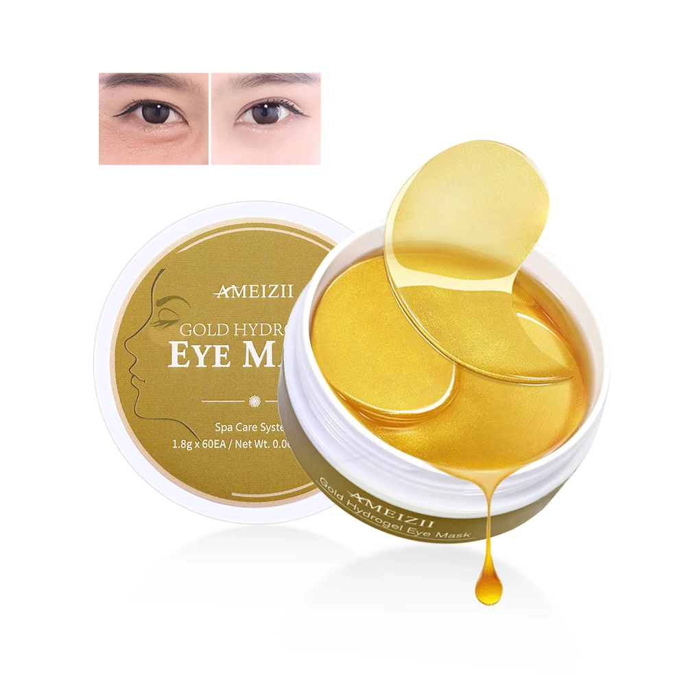 Custom Logo 24k Gold Hydrogel Eye Mask Gel Under Eye Patch Wrinkle Remover Parches Para Ojos Eyepatch Collagen Sleeping Eyemask