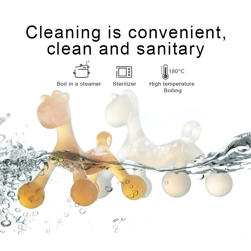 Food Grade Silicon 3D Horse Cartoon Baby Masticate Teething Toy With Chain