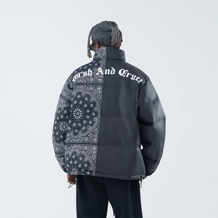 Paisley mens color outdoor stand collar thick puffer vintage padded couple coat custom large size winter jackets