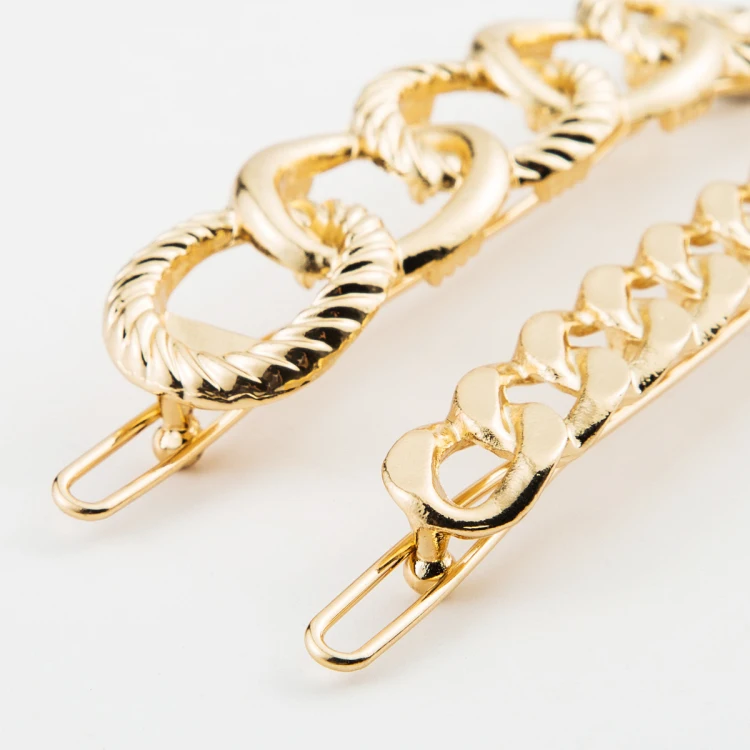 Geometric Alloy Chain Shaped Hair Pins 4pcs Set Simple Rectangle Resin Side Clip for Women New Fashion Hair Clip Accessories