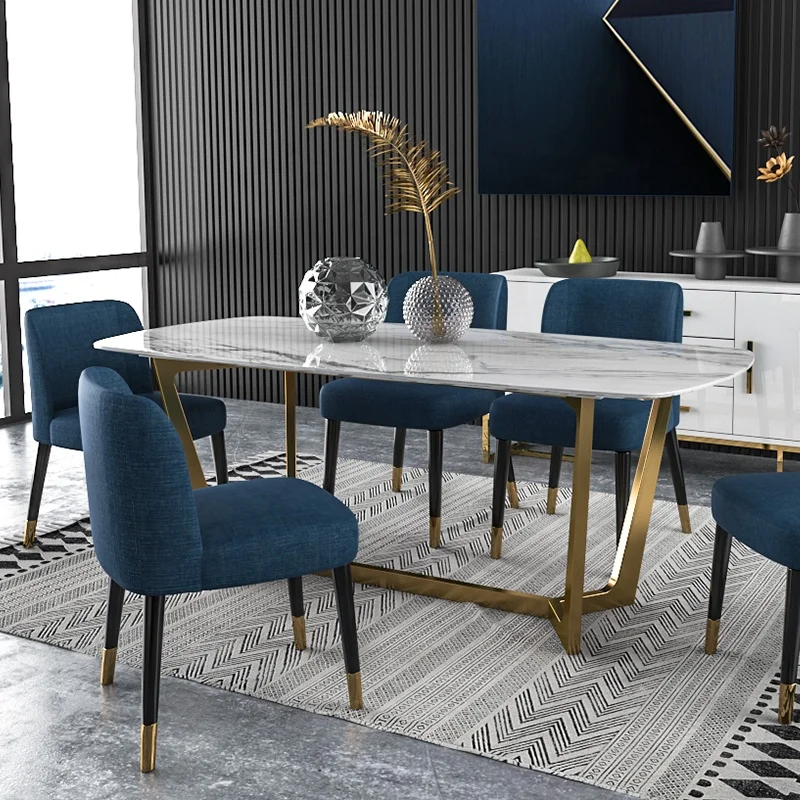 Minimalist Slate Dining Table And Chair Combination Modern Minimalist Home Nordic Golden Metal Rectangular Dining Table
