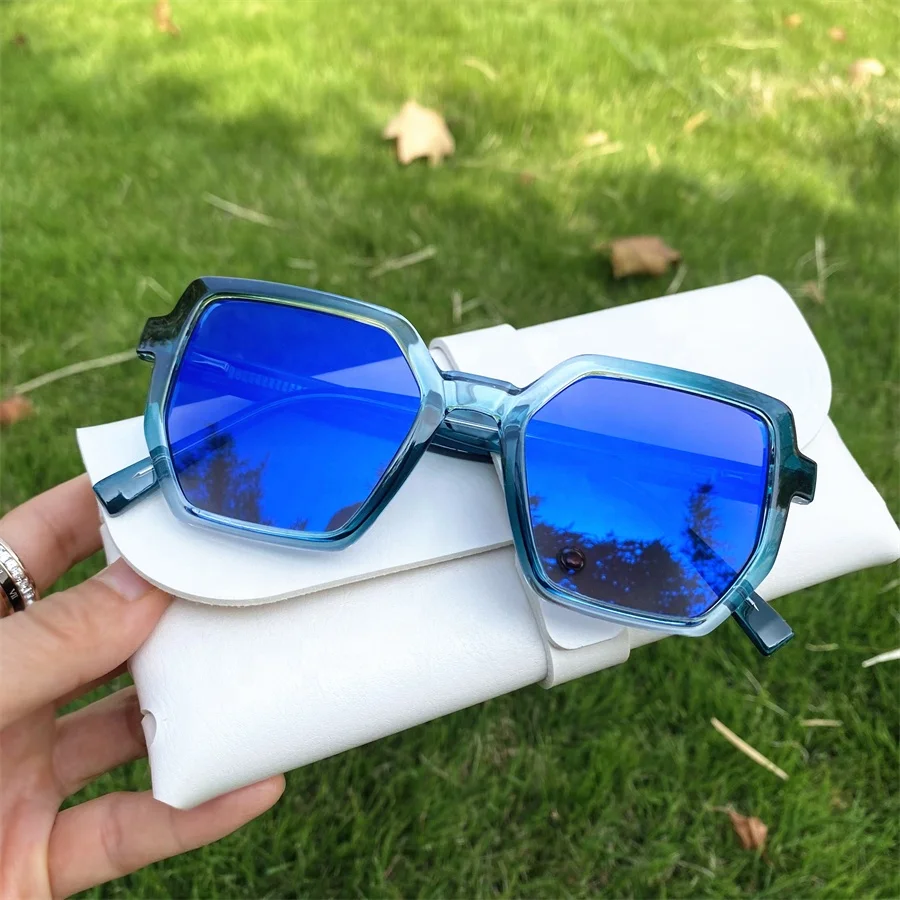 women TR90 spring hinge polygon over size lunett photogray antireflet original blue cut transition lenses glasses photochrom