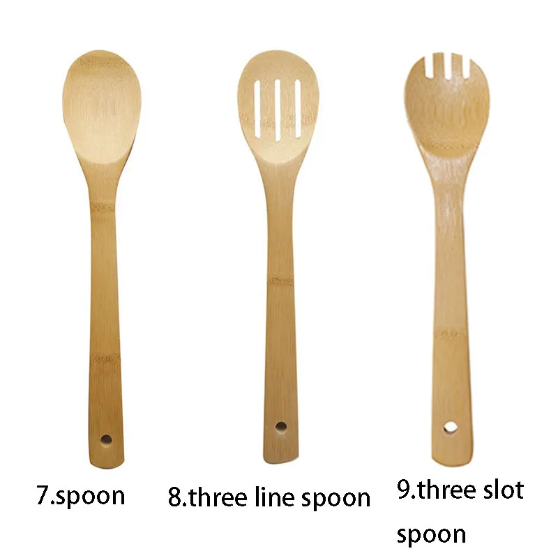 Bamboo spatula in stocked kitchen gadgets for cooking