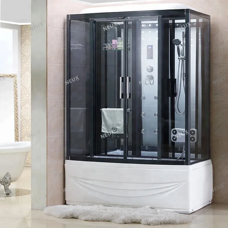 Luxury Sliding Door Rectangle Sauna Massage Complete Shower Steam Room With Tub