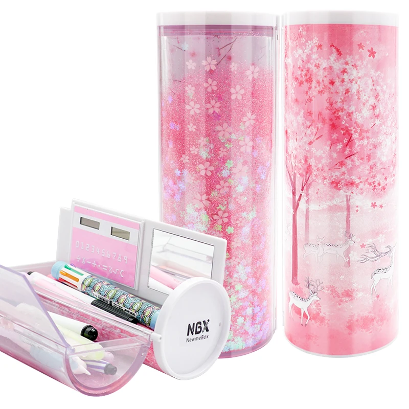 Пенал NBX высокой емкости прозрачный оригинальный цилиндрический чехол для карандашей с сыпучим песком Детские канцелярские принадлежности