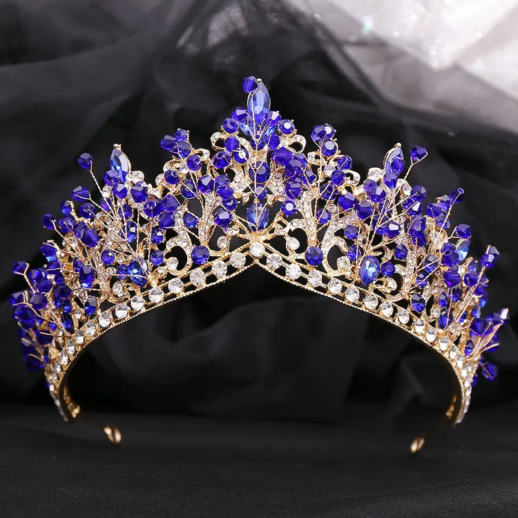 New European and American Handmade Rhinestone Bride Crown Alloy Multi-color Beaded Princess Wedding Tiara