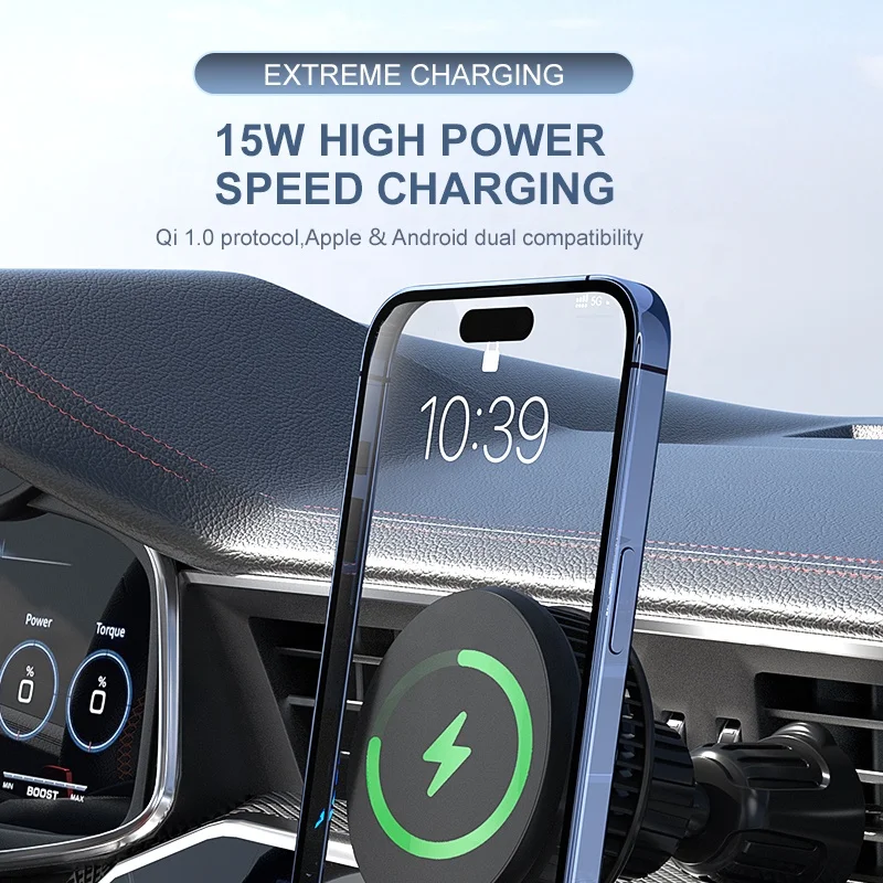 JC01 15W QI 1.0 Wireless Charger Magnetic Phone Holder with Radiator for Car Mobile Car Mount Combination