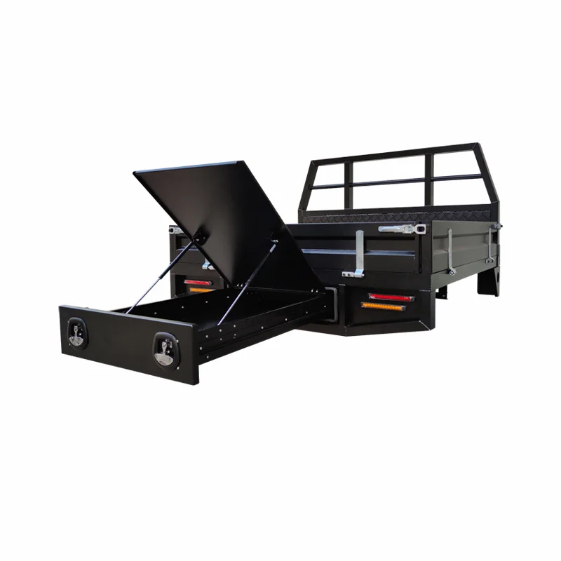 3.0mm Flat Alloy Ute Tray Waterproof Storage Box Aluminium Ute Tray with tapered toolbox mug guard headboard for Hilux, Ranger