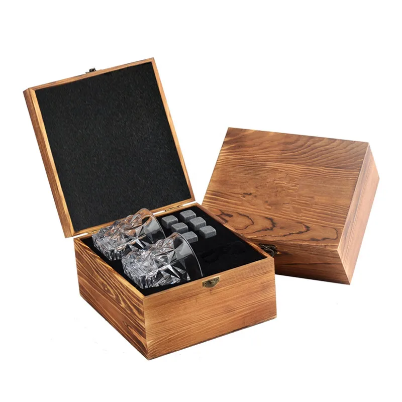 Роскошная коробка ручной работы с 8 гранитными пакетами для виски, набор для виски, деревянная коробка