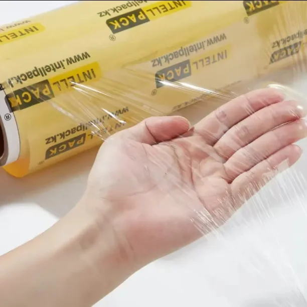 9~20mic Factory wholesale price transparent pvc cling film slide cutter best fresh food wrap stretch wrapping film jumbo roll