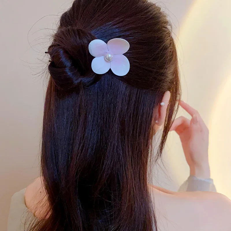 Korean Style Pearl Petal Hairpin Summer Handmade Women Hair Accessories Hot Selling Hawaiian Flower Hairpin