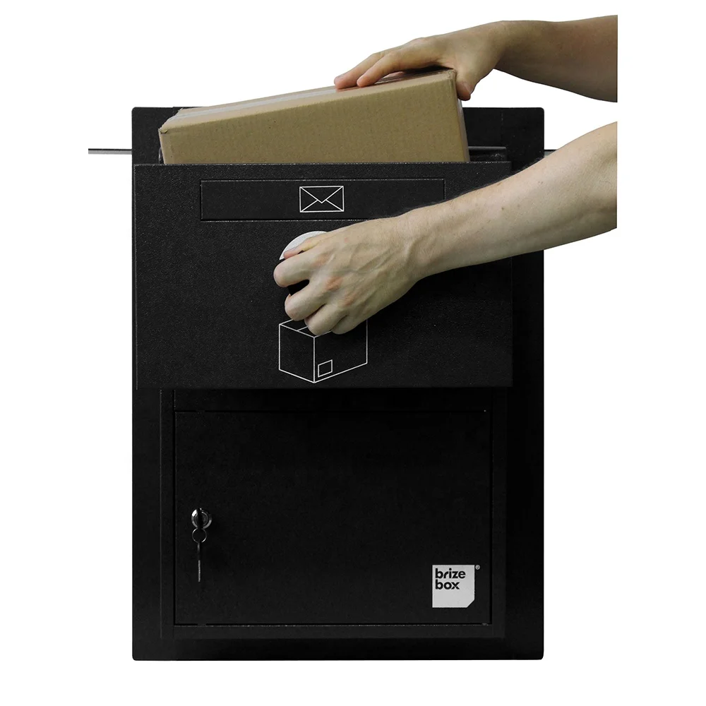 Through the Wall Parcel Box Black Large Capacity Anti Theft Parcel Drop Delivery Box