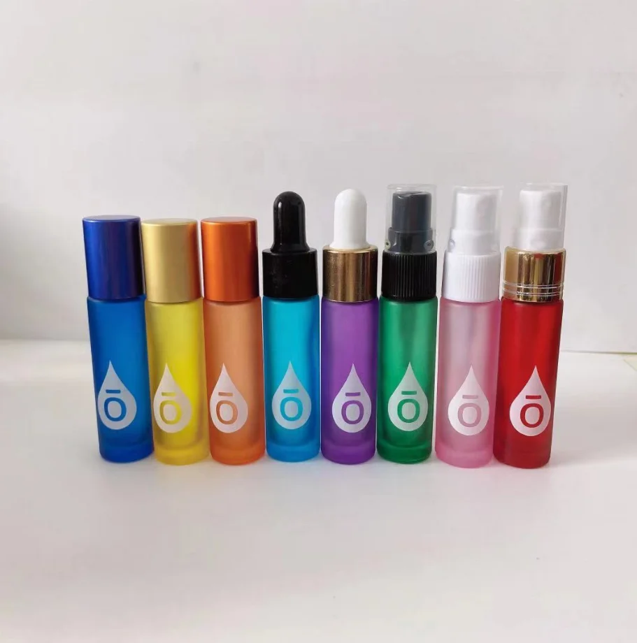 roller on tube ess oil perfume colorful matte color glass bottle with aluminum cap 10ml 5 ml 7 ml print logo