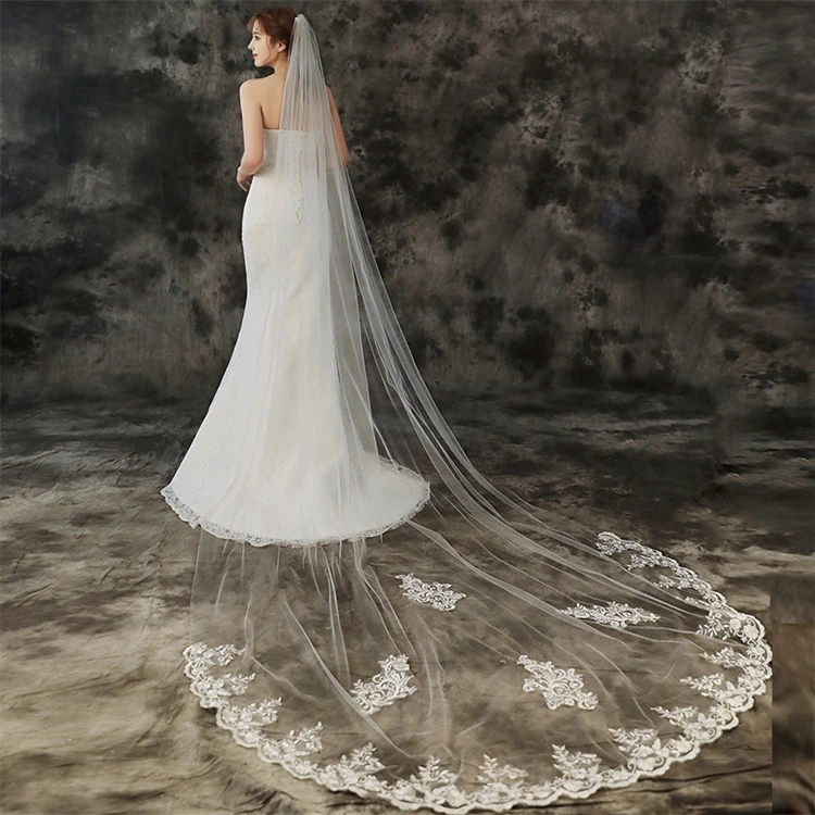 Europe And The United States New Bridal Veil Long Single-layer Trailing Fairy Sen Department Wedding Studio Photo Church