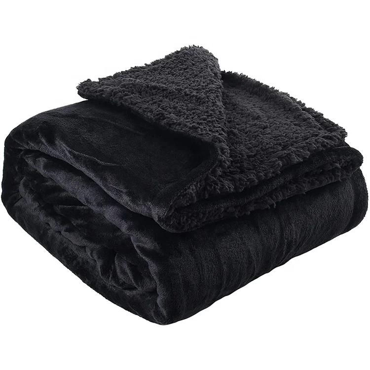 Fleece Custom For Sublimation Banket Luxury Heavy Factory Flannel Thick Black Sherpa Throw Blanket