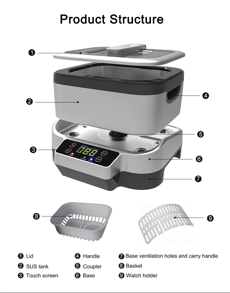 Skymen 1.2L Ultrasonic Cleaner Dental Teeth Cleaning Tools Detachable Ultrasound Denture Bath Ultrasonic Cleaner 1000ml