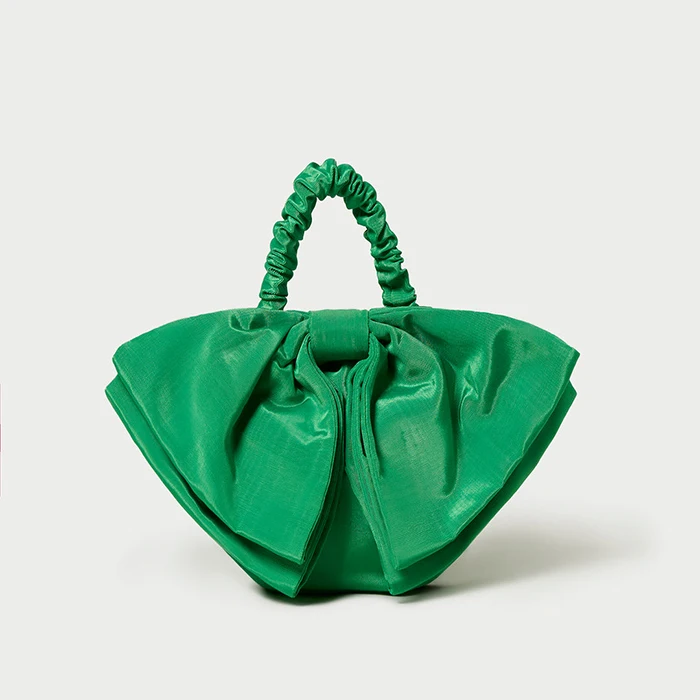 Oem Wholesale Vegan Leather Purses Green Trendy Women Pleated Tote Bag Customize Bow-knot Handbag with large bow Luxury