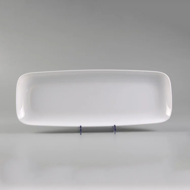 Restaurant Hotel Use White Plastic Melamine Long Rectangular Shape Serving Plate Wholesale