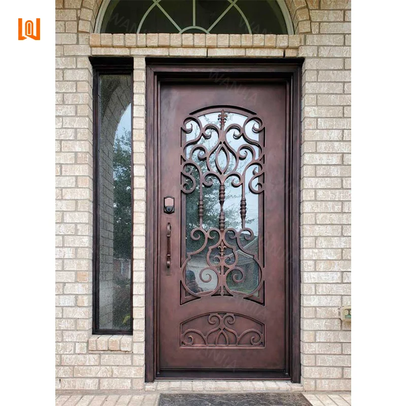 Wholesaler customization anti theft entrance safety iron door wrought iron single door front entry wrought iron casement door