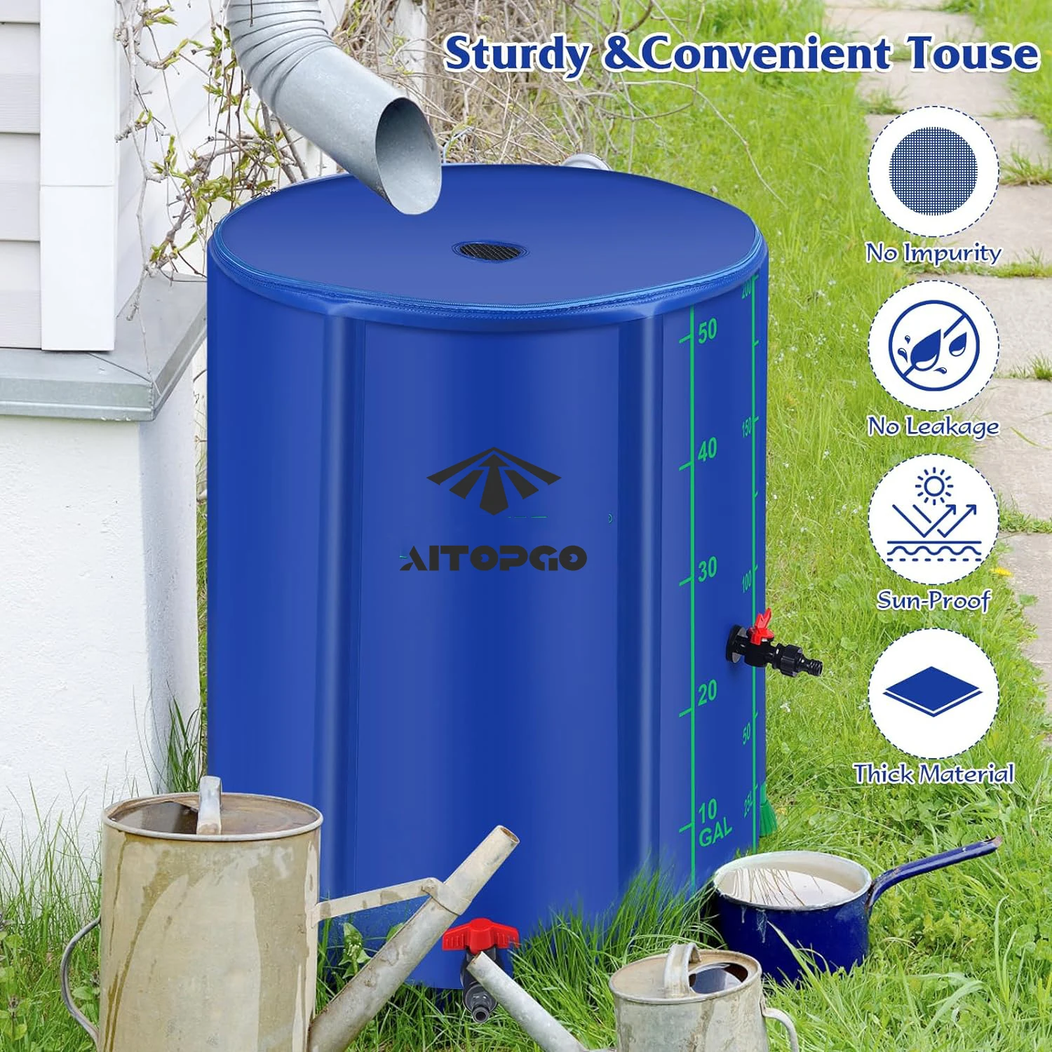 53 Gallon Collapsible Rainwater Collection Garden Water Reservoir Collector Tank Plastic Folding Rain Barrels