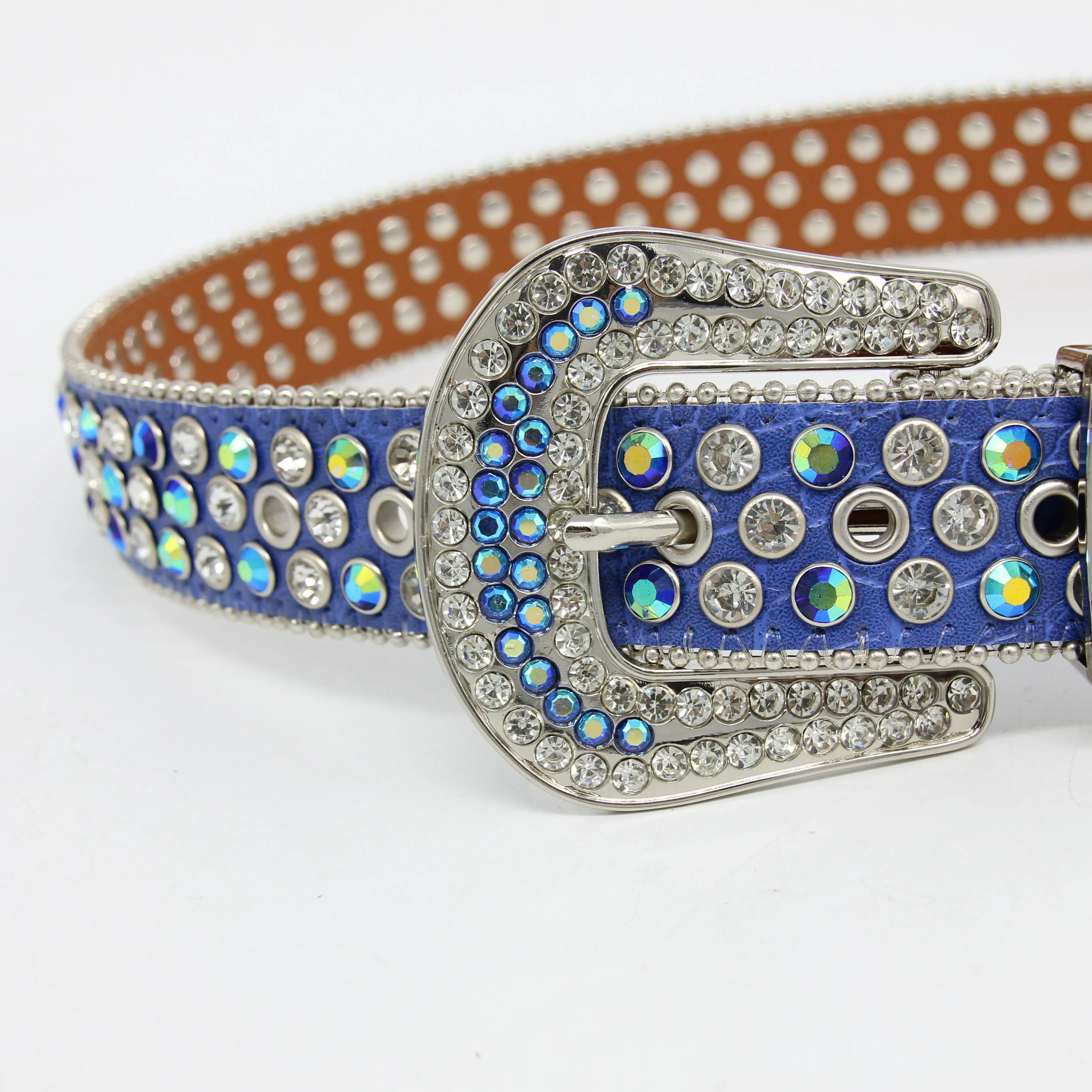 Custom Logo Design Leather Western Redeo Cross  Cowgirl Rhinestone Belts Gemstone Concho Belt Removable Buckle For Women