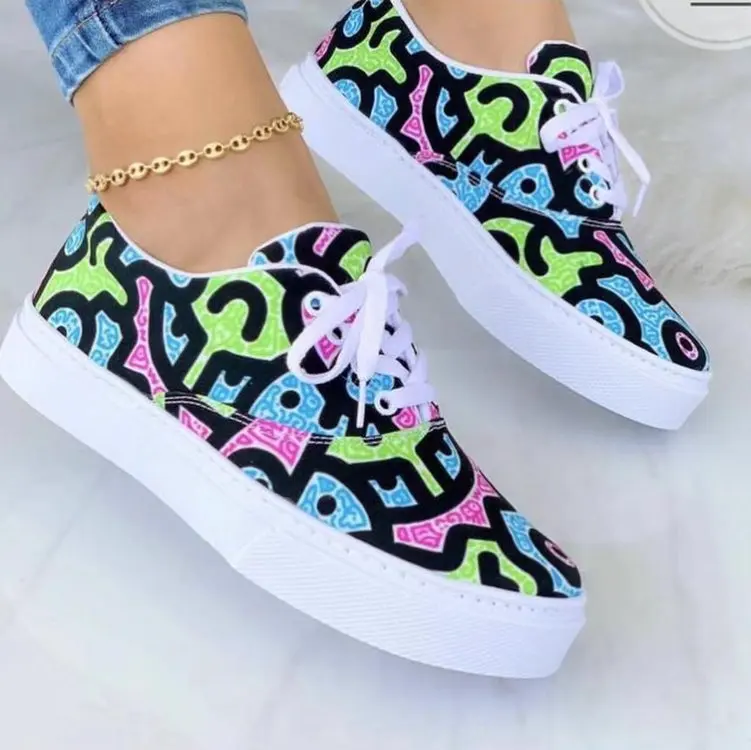 Summer Fashion Lace Up Sneaker Shoe Womens Canvas Casual Women Shoe 2022 Comfortable Walking Canvas Shoes