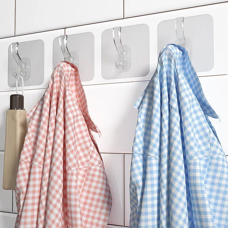 Modern Heavy-Duty Transparent Wall-Mounted Coat Hooks Self-Adhesive Strong Plastic Coat Hanger Hook Bathroom Kitchen Living Room