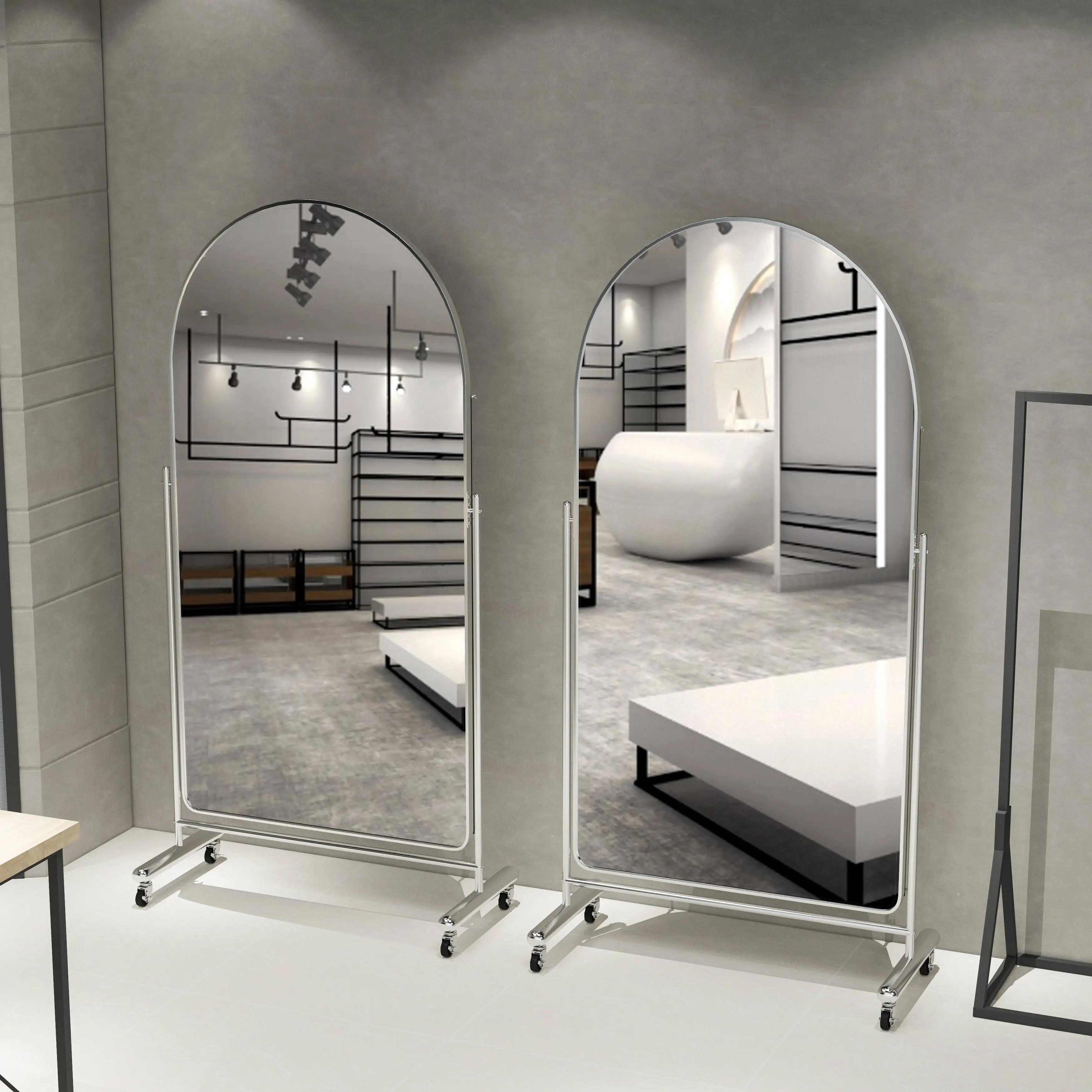 Factory Supply Arch Laege Full Length Body Stand Up Vanity Dressing Long Round House Decor Floor Standing Mirror Design