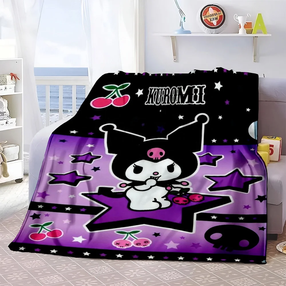 Kuromi Sanrios HD Printed Flannel Thin Blanket Throw.Four Season Blanket.for Sofa,beds,living Rooms,travel Picnic Blankets Gifts