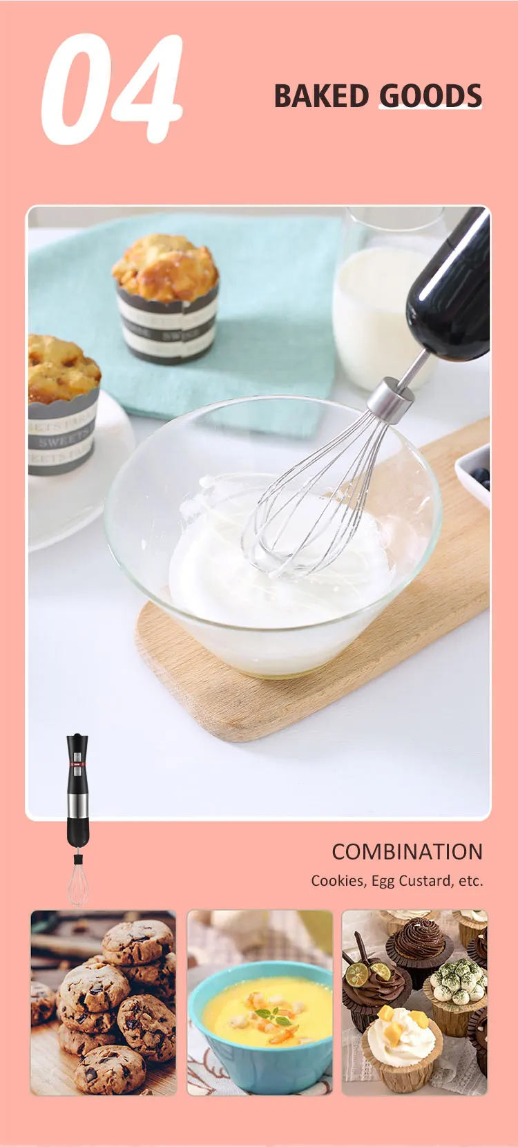 Electric 3-in-1 Home Mixer Appliances Set Hand Blender with Plastic Container and Push Button Controls