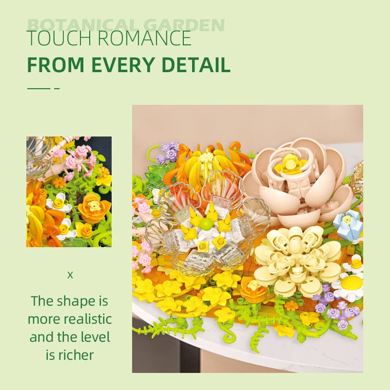 JIESTAR Wildflower Bouquet Building Block Set Plastic Flowers Botanical Diy Toy Unique Office Home Decor Women Girls Gift Set