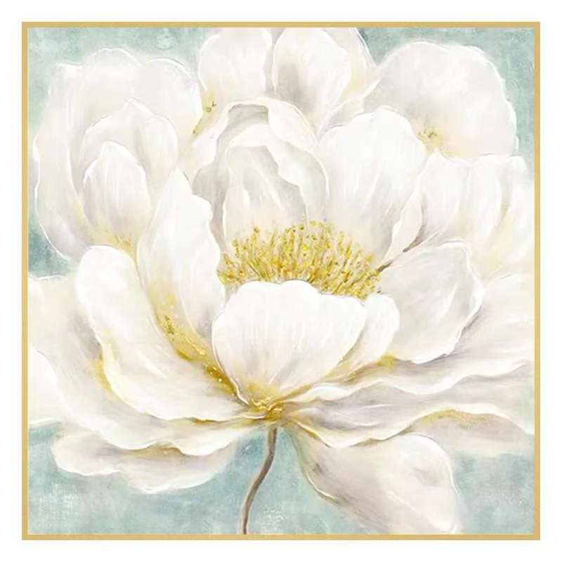 Customize Home Decor Hand Painted White Flower Modern Canvas Wall Art Floral Acrylic Paint Flower Oil Painting For Hotel Decor