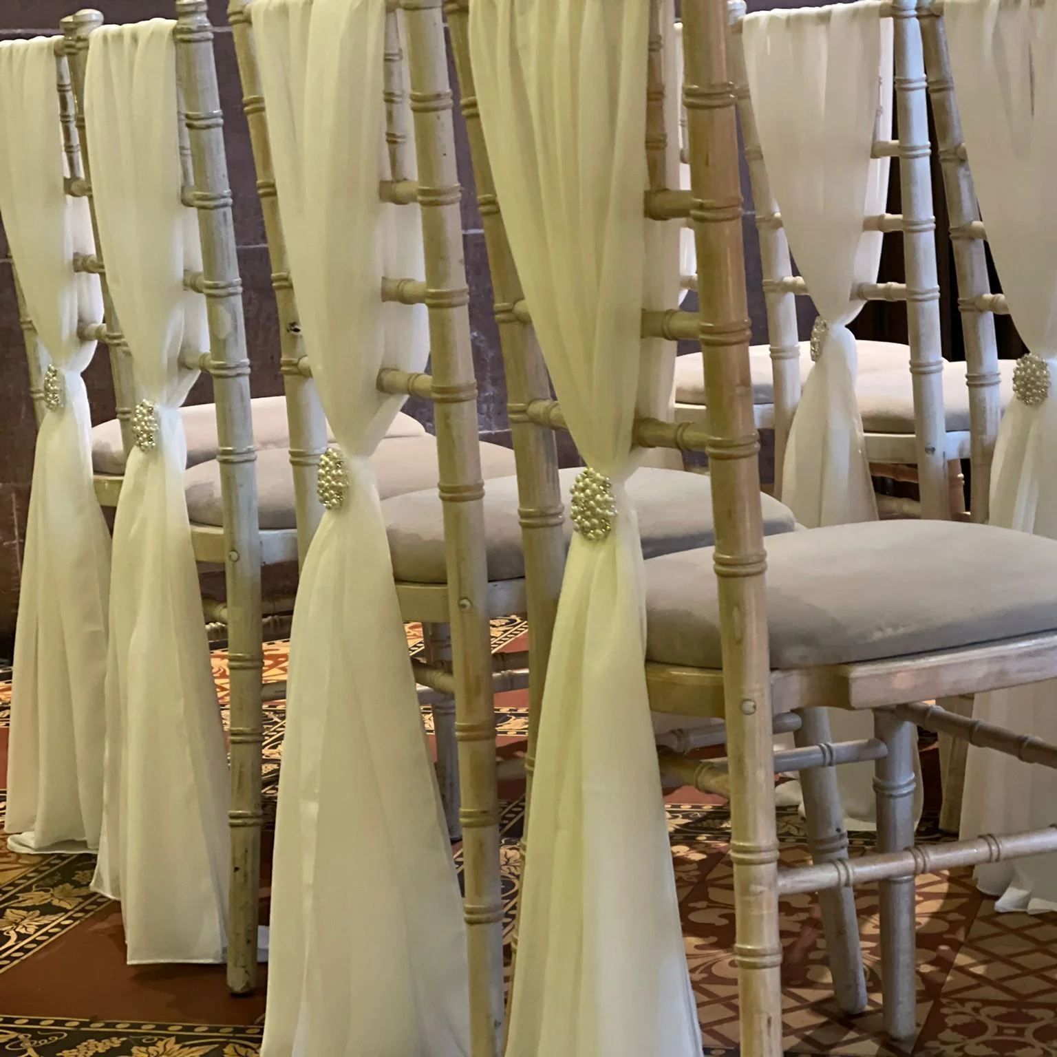 SH043 white chair sash sage vertical chair sash brooch