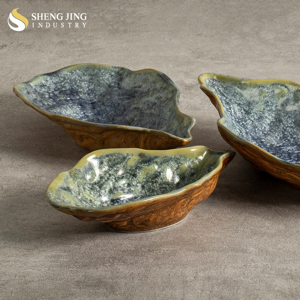 Japanese Cuisine Ceramic Oyster Sashimi Bowl Set Restaurant Kiln Blue Porcelain Tableware Creative Sushi Gazpacho Dishes & Plate
