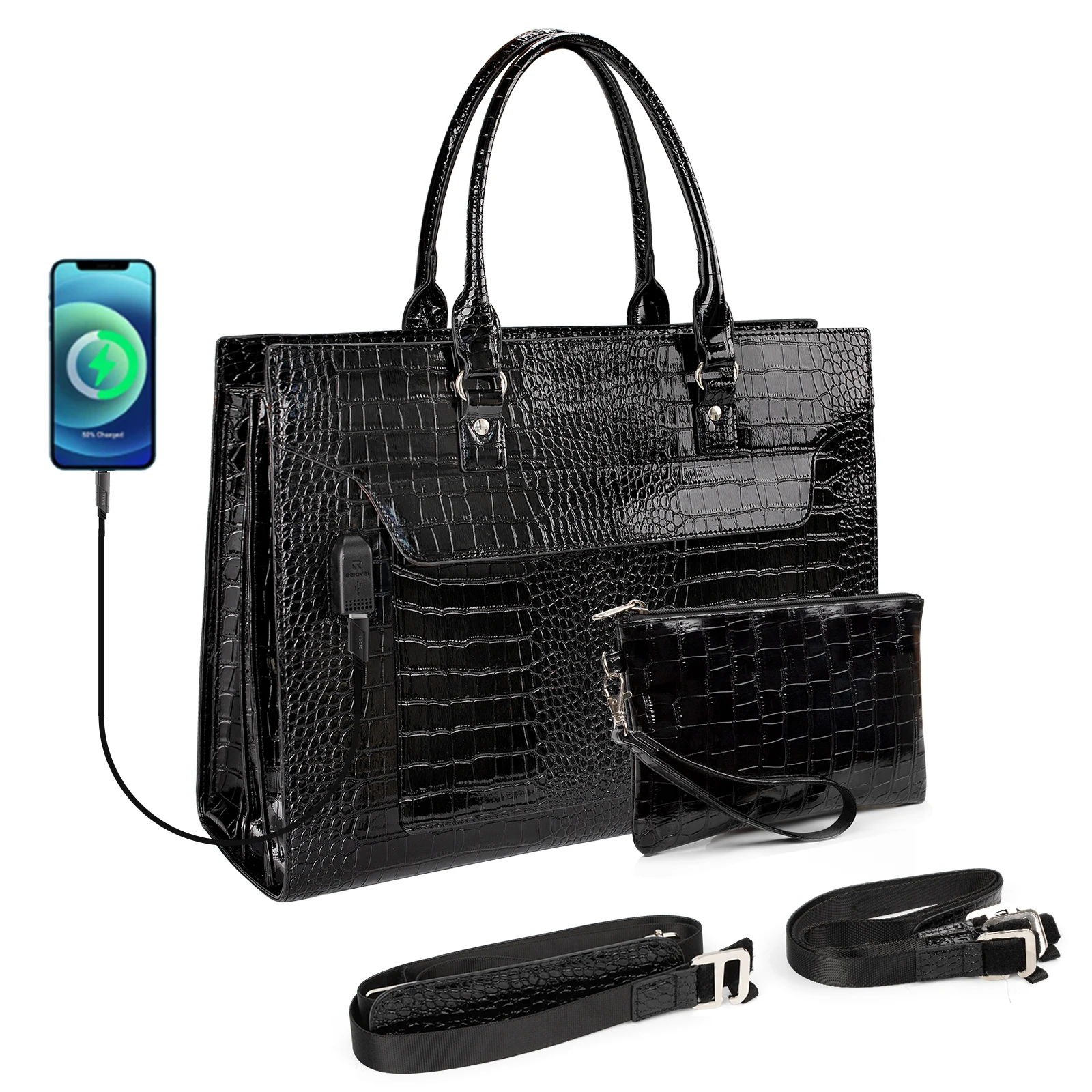 Relavel Waterproof Teacher Handbag with USB Port Large Capacity Bag Business Office Briefcase Work Bag  17 Inch Laptop Tote Bag