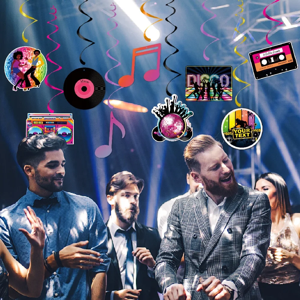 New Product 60s 70s 80s Theme Party Decoration Hip Hop Throwback Hanging Swirls Ceiling for Adults Rock Hippie Disco Retro Party