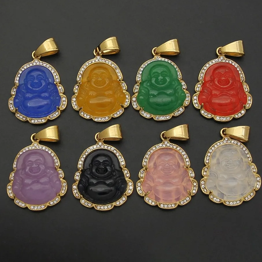 VAF Wholesale Green Gold Jade Buddha Mini Small Pink Orange Lavender Collier Budda Bhudda Buddah Stone Pendant Necklace