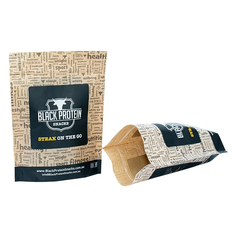 Custom Wholesale Reusable Kraft Paper Stand Up Pouches With Matte Window Food Grade Coffee Nuts Seeds Bean Packaging Mylar Bags