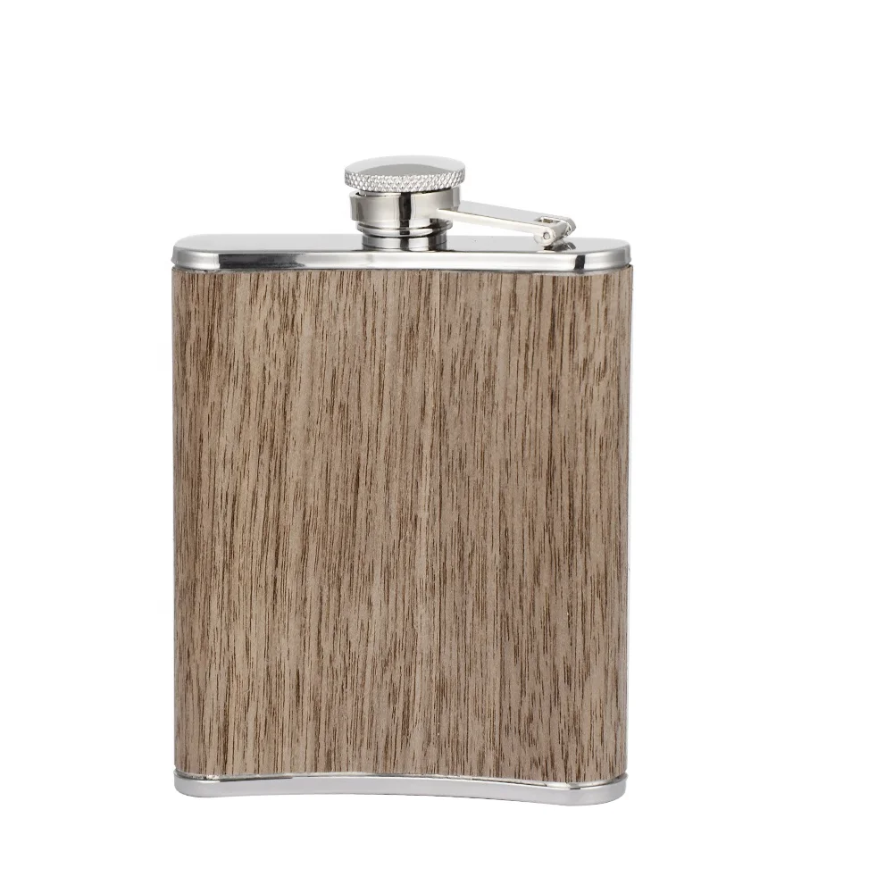DX 6oz wood grain hip flask stainless steel white wine whiskey alcohol bottle